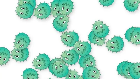 Cartoon Green Germs and Bacteria Falling on White Background Stock Footage 340259151