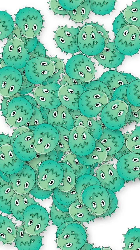 Cartoon Green Germs and Bacteria Falling on White Background Stock Footage 342237237