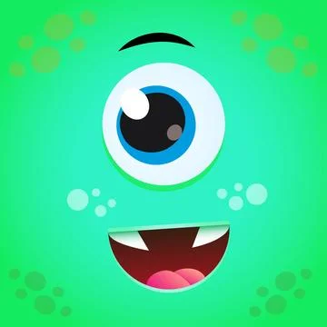 Cartoon green monster face. Vector Halloween monster with one eye. Illustrazione stock