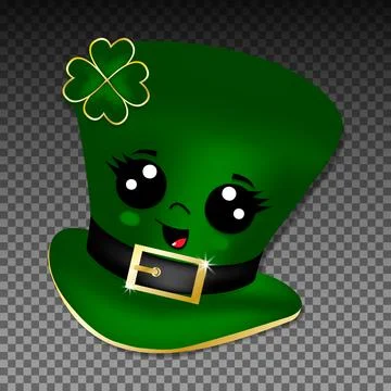 Cartoon green Patrick hat with big eyes and cute smile Stock Illustration