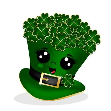 Cartoon green Patrick hat with clover Stock Illustration