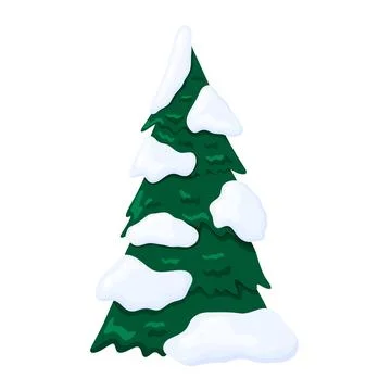 Cartoon Green Pine Tree Covered with White Snow Stock-Illustration