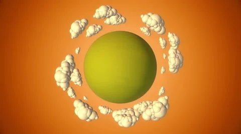 Cartoon green planet with flying clouds in evening Stock Footage 58032029