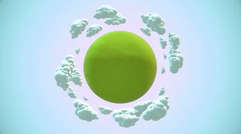 Cartoon green planet with flying clouds in morning Stock Footage 58032176
