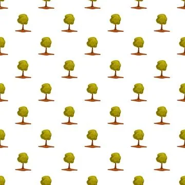 Cartoon green tree seamless pattern on white background Stock Illustration