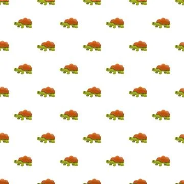 Cartoon green turtles with orange shells seamless pattern Stock Illustration