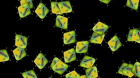 Cartoon Green Virus Characters Falling Against a Solid Black Background Stock Footage 344832517