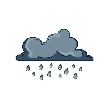 Cartoon grey cloud raining water droplets Ilustración de archivo