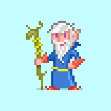 Cartoon greybeard elf mage druid with branch of staff Stock Illustration