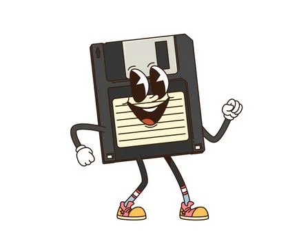 Cartoon groovy computer diskette retro character 库存插图