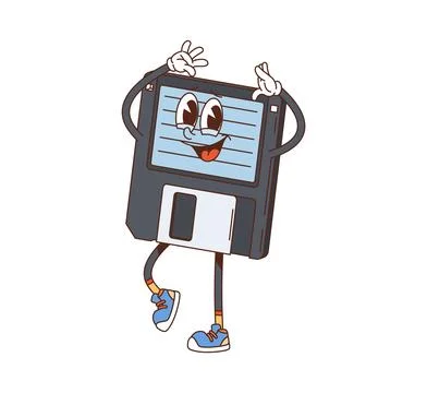 Cartoon groovy computer diskette retro character Stock Illustration