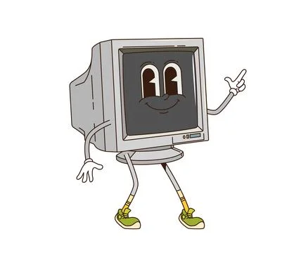 Cartoon groovy computer display retro character Stock Illustration