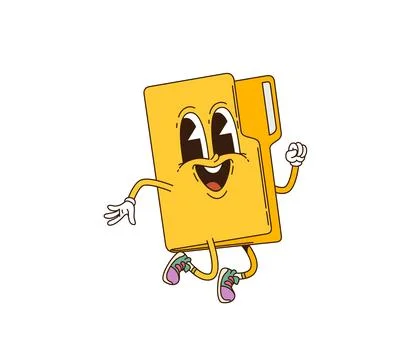Cartoon groovy computer folder retro character イラスト素材