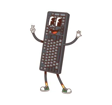 Cartoon groovy computer keyboard retro character Stock Illustration