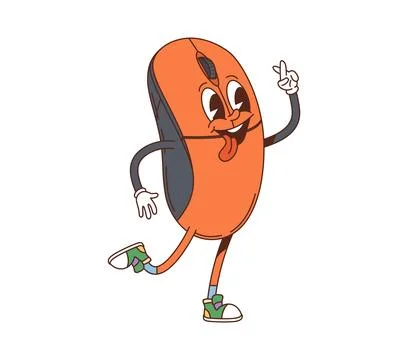 Cartoon groovy computer mouse Y2k retro character Stock Illustration