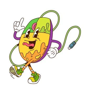 Cartoon groovy computer mouse Y2k retro character Illustrazione stock