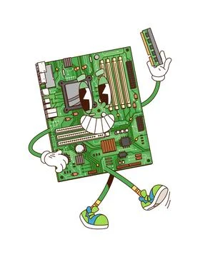 Cartoon groovy computer part funky character Иллюстрация