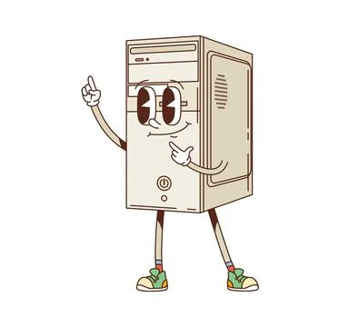 Cartoon groovy computer processor y2k character イラスト素材