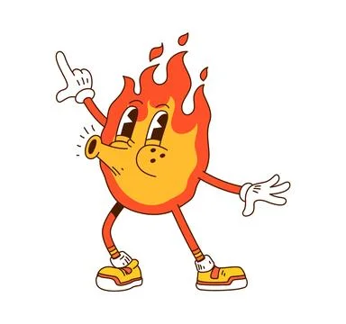 Cartoon groovy dancing fire flame character Illustrazione stock