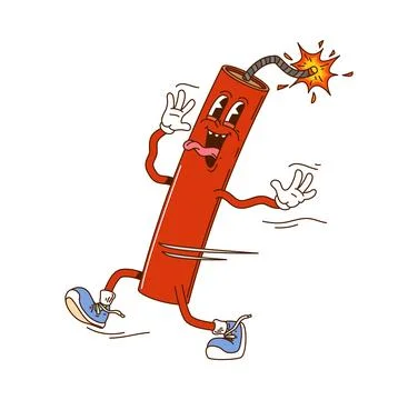 Cartoon groovy dynamite character in blue sneakers Stock Illustration