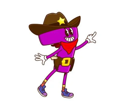 Cartoon groovy math character number 7 sheriff Stock Illustration
