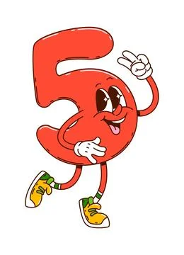 Cartoon groovy math number five y2k character Stock Illustration