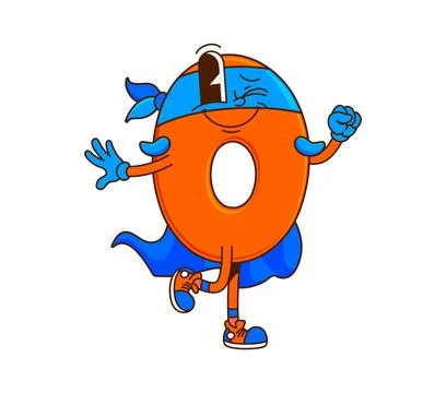 Cartoon groovy math number null zero superhero Stock-Illustration