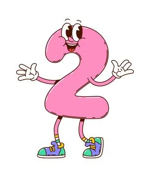 Cartoon groovy math number two pink character Stock Illustration