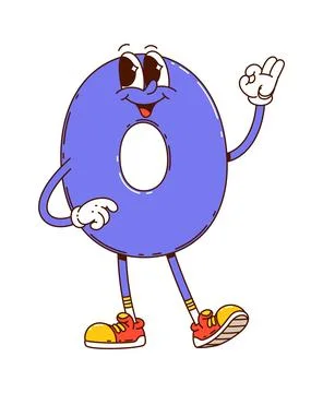 Cartoon groovy math number zero digit character Stock Illustration