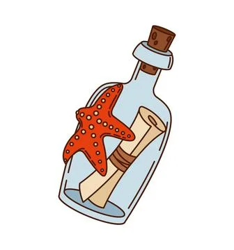 Cartoon groovy pirate message inside a bottle Stock Illustration