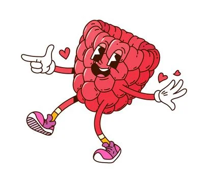 Cartoon groovy raspberry berry fruit character Stock Illustration