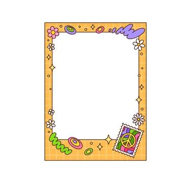 Cartoon groovy retro rectangular border Stock Illustration