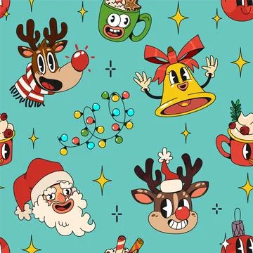 Cartoon groovy retro seamless pattern Illustrazione stock