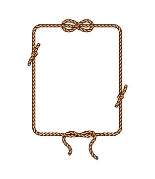 Cartoon groovy square rope frame with knots Stock Illustration