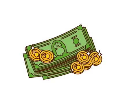 Cartoon groovy stack of green dollar banknotes Stock Illustration