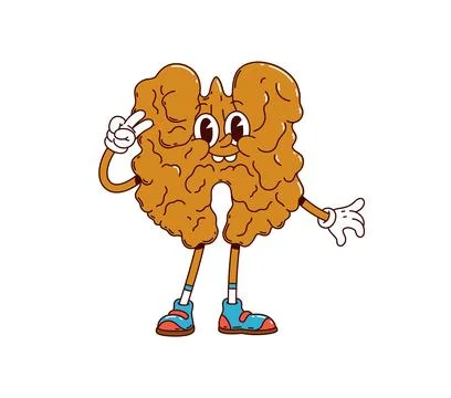 Cartoon groovy walnut nut character, funny face Stock Illustration