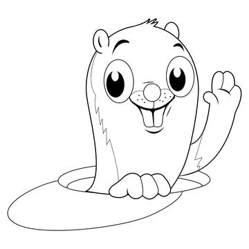Cartoon groundhog character. Vector black and white coloring page. Stock Illustration