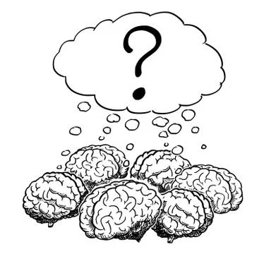 Cartoon of Group of Human Brains Thinking Together During Brainstorming 스톡 일러스트