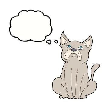 Cartoon grumpy little dog with thought bubble 스톡 일러스트