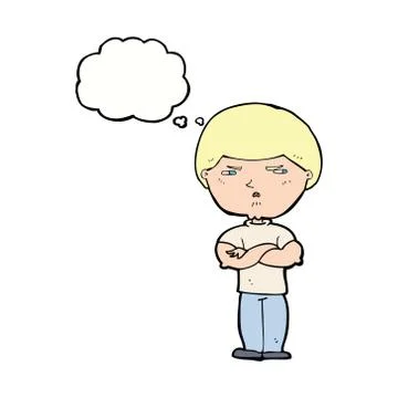 Cartoon grumpy man with thought bubble Stock Illustration