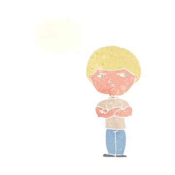 Cartoon grumpy man with thought bubble Stock Illustration