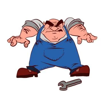 Cartoon grumpy plummer or technician Stock Illustration