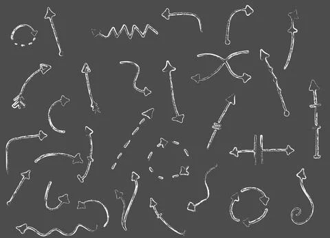 Cartoon grunge direction pointers in white color, hand drawn arrows 库存插图