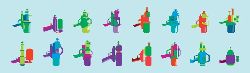 Cartoon gun collection. Flat vector colorful toys. Space laser guns design. Stock Illustration