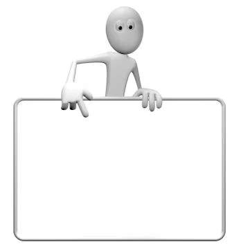 Cartoon guy and blank white sign - 3d illustration Stock Illustration