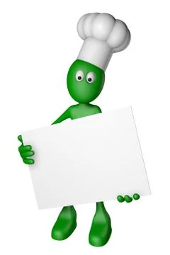 Cartoon guy cook with blank white sign - 3d illustration Stock Illustration