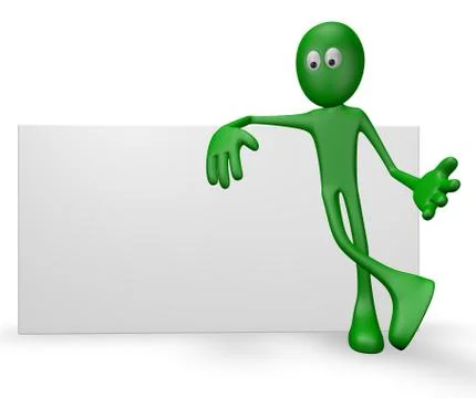 Cartoon guy leans on blank white board - 3d illustration Stock-Illustration