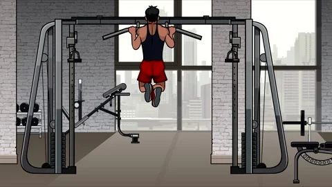 Cartoon guy pulling up in the gym Stock-Footage 150501170