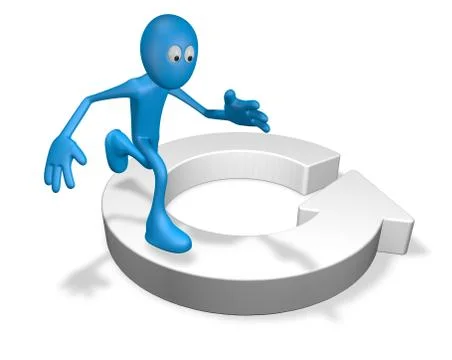 Cartoon guy runs on round arrow - 3d illustration Stock Illustration