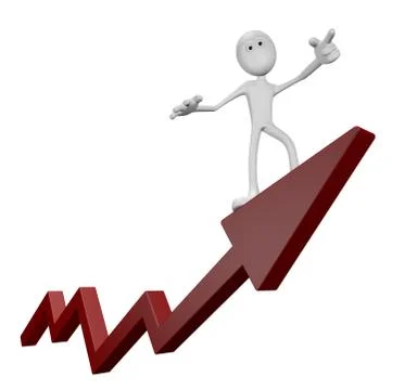 Cartoon guy on statistics arrow - 3d illustration Stock-Illustration